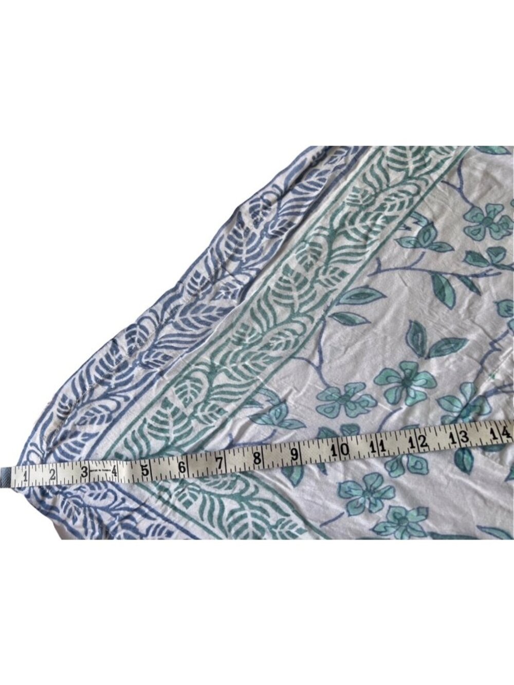 Fabindia Silk Cotton Tablecloth Blue & Green Floral Pattern 84x40 & 9" Drop Boho - Picture 8 of 11